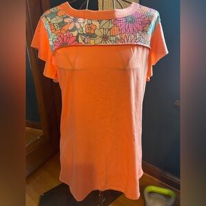 BIBI Floral Yoke Flutter Sleeve Top - Orange